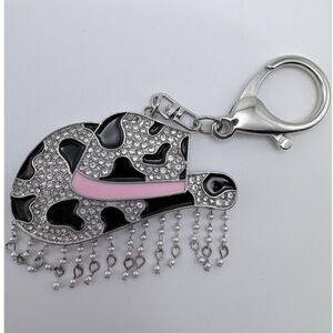 Bling Cowgirl Hat Keychain Cow Print with Pink Accent